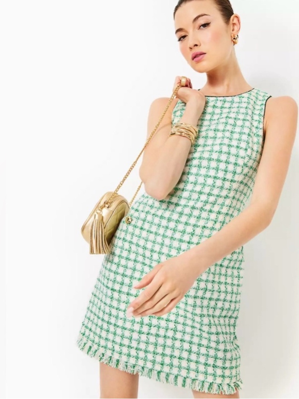 Lilly Pulitzer Augustus Boucle Shift Dress Fiddle Leaf Green windowpane 14 NWT